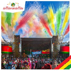 Podium met gekleurde confetti tijdens de11devande11de